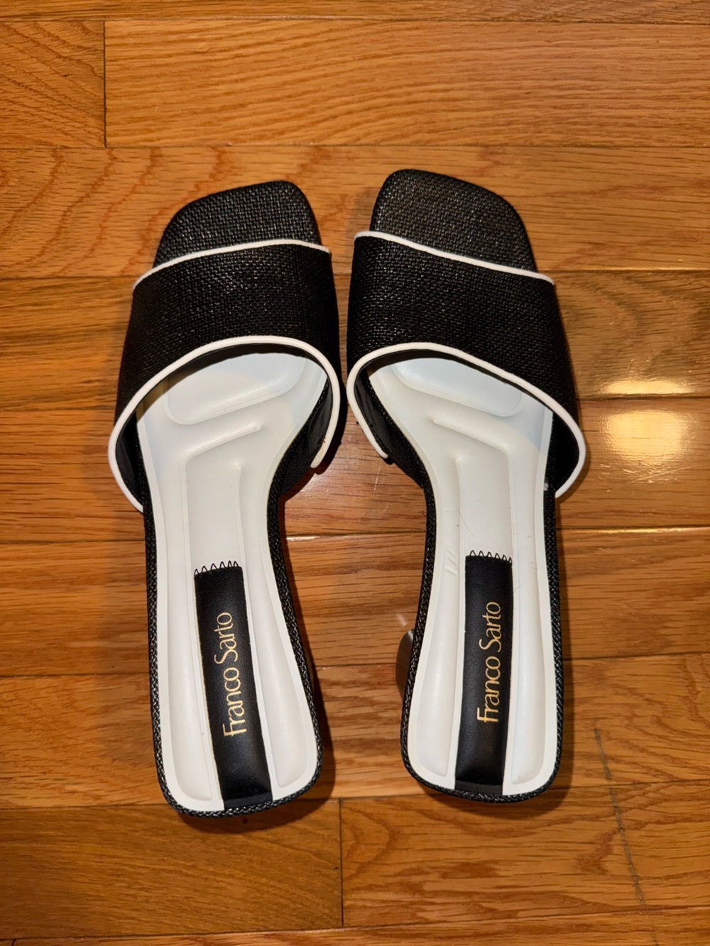 Franco Sarto Black and White Open-Toe Slide Mules